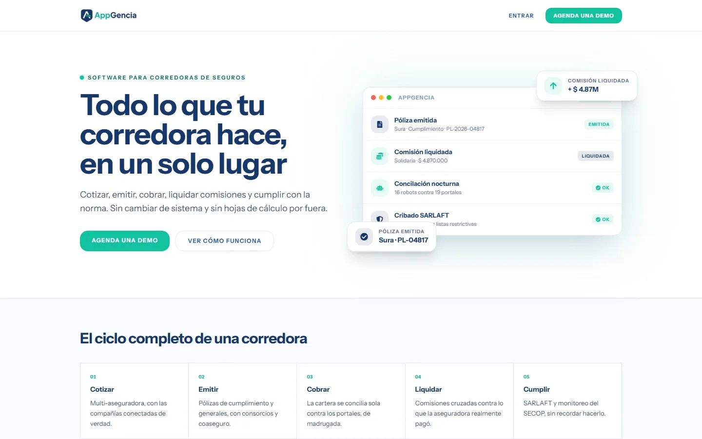 Screenshot of AppGencia: software for insurance brokerages