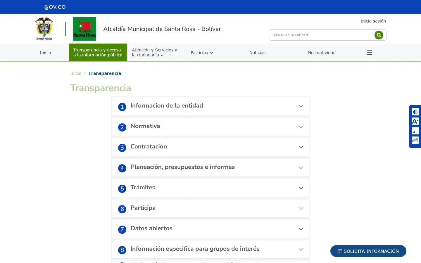 Screenshot of Santa Rosa City Hall portal: transparency compliance