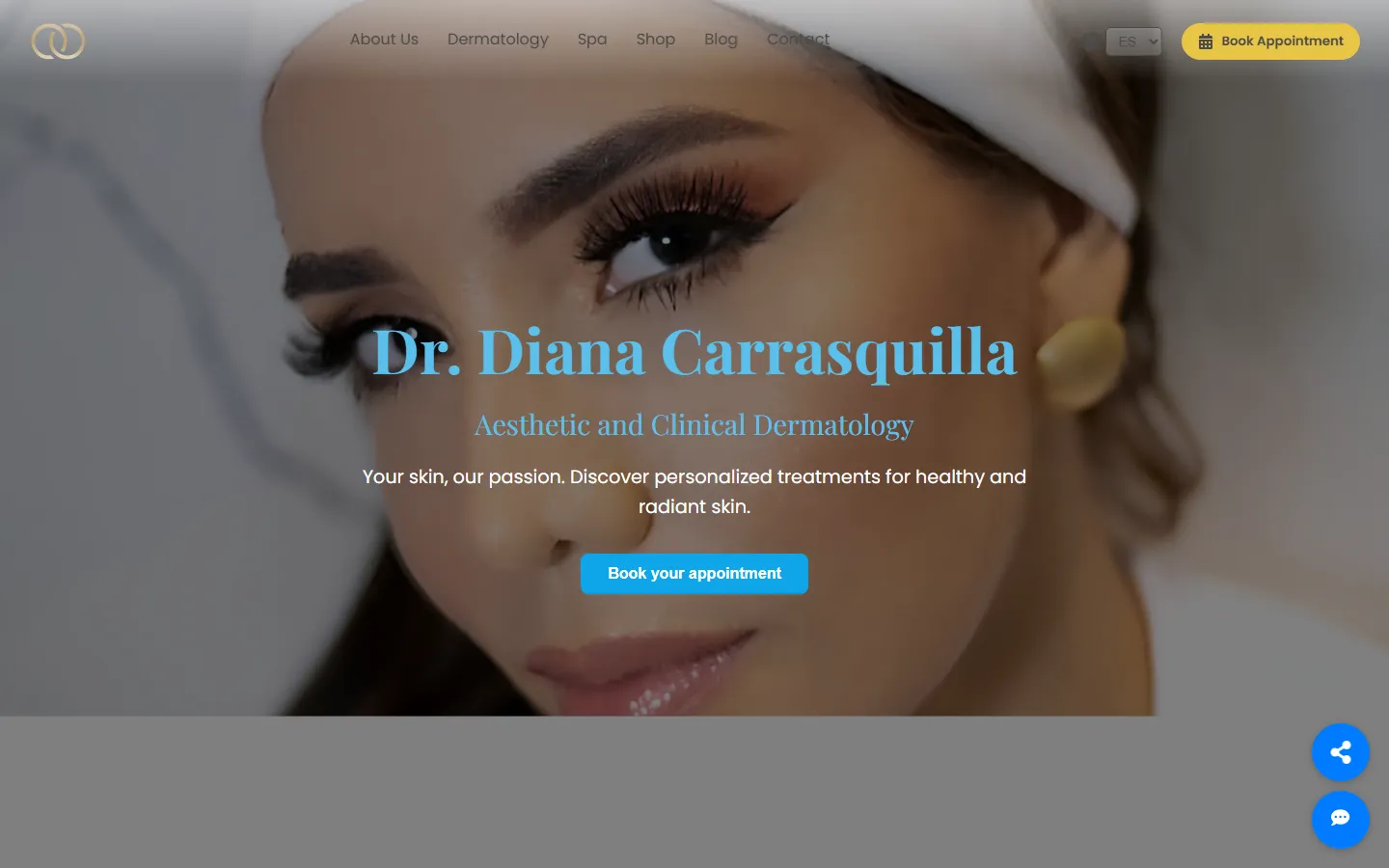 Captura de SkinCenter DC: sitio bilingüe con agenda de citas